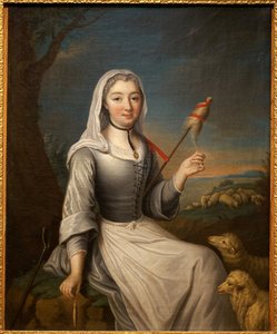The Duchess of Villars (?) in a bergere holding a cattail