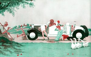The Fateful Breakdown - If Agriculture Lacks Arms, Motoring Does Not Lack Legs - Illustration from La Vie Parisienne by French School