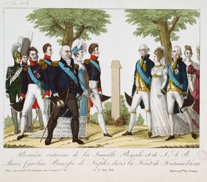 The First Meeting between Louis XVIII and Marie-Caroline-Ferdinande of Bourbon, at the Croix de St. Herem in the Forest of Fontainebleau, 15th June 1816 by French School