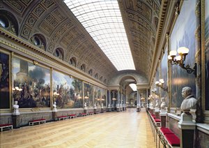 The Galerie des Batailles decorated with 33 paintings illustrating the greatest French military victories by French School