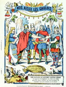 The Gaulish leaders in league against Julius Caesar led by Vercingetorix from a protective sleeve for school books by French School