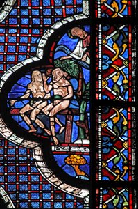 The Good Samaritan Window: God Calls Adam and Eve (with Fig Leaves) by French School