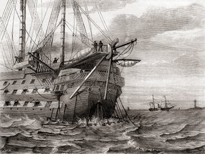 The HMS Agamemnon laying the transatlantic telegraph cable, 2 August by French School