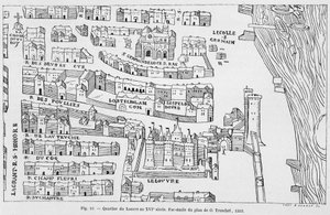 The Louvre district in the 16th century, facsimile of the plan of Truschet by French School