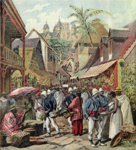 The Madagascar Expedition, French soldiers in a street in Tananarive, 1895 by French School