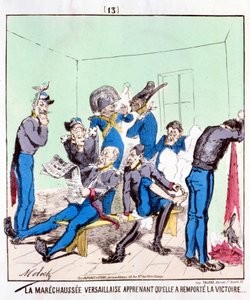 The Maréchaussée Versailles learns that she won the victory... Cartoon about the Paris Commune, circa 1870 by French School