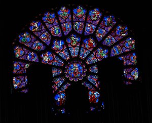 The North Rose window depicting the signs of the zodiac, the vices and virtues and the 12 Apostles by French School