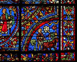 The Prodigal Son window: elder son watches father giving his inheritance