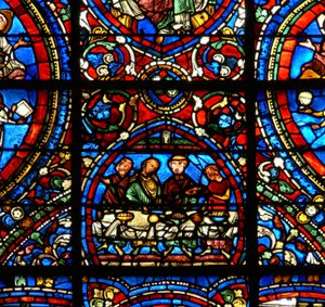 The Prodigal Son window: feast with the sons by French School