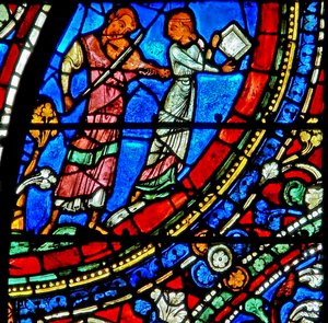 The Prodigal Son window: musicians at the feast by French School