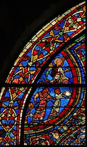 The Prodigal Son window: musicians at the feast; angel by French School