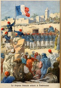The Raising of the French Flag at Timbuktu (Mali) from Le Petit Journal, February 1894 - The French flag flaunts in Timbuktu. Illustration for Le Petit Journal by French School