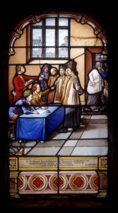 The Revolutionary Court of Quimper condemns these confessors of faith to detention followed by exile and deportation (1793-95) - stained glass windows of St Germain Church in Kerlaz