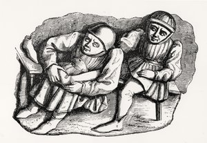 The Shoemaker and his Customer, copied from one of the Misericordia Stalls in the Choir of Rouen Cathedral, illustration from Science and Literature in the Middle Ages and the Renaissance
