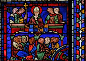 The St Martin window: the saint preaching by French School