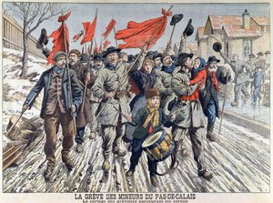 The Strike of miners in Pas-de-Calais, the procession of the strikers in the mining village, from Le Petit Journal, 1st April 1906 by French School