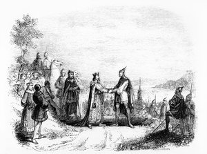 The Treaty of Saint Clair-sur-Epte between Charles III The Simple and Rollo the Viking in 911 by French School