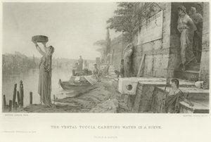The Vestal Tuccia carrying water in a sieve (engraving) by French School