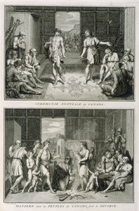 The Wedding Ceremony and the Manner of Divorce in Canada, Illustration from Religious Ceremonies and Customs, Engraved by Bernard Picart