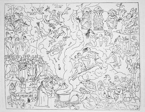 The Witches Sabbath, copy of an illustration from Tableau de linconstance des mauvais anges by Pierre de Lancre, Paris 1612, used in a History of Magic, published late 19th century by French School