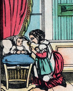 The Activities for Girls from Good Families: Learning to Care for Babies - Epinal Picture by French School