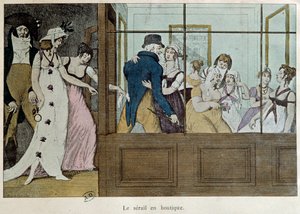 The appointment shop: the serail in the shop A brothel house at the Palais Royal in Paris. Lithography of the beginning of the 18th century Paris, decorative arts by French School