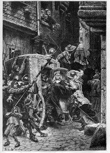 The arrest of Pierre Broussel (1575-1654) in 1648, under the order of Anne of Austria (1601-1666), provoking the upheaval of the people (days of the barricades) and the Fronde - Arrest of Pierre de Broussel, councillor in Paris Parliament, called the Fathe