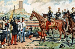 The Battle of Solferino (Italy) Between the French-Sardinian and Austrian Armies in 1859. Chromolithography of the 19th Century by French School