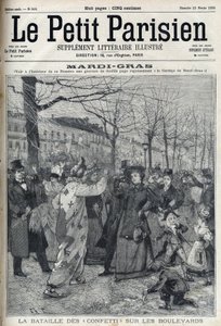 The Battle of Confetti on the Parisian Boulevard During Mardi Gras. Engraving in 