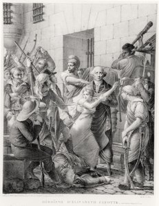 The Bravery of Elisabeth Cazotte Protecting Her Father from the Mob (engraving) by French School