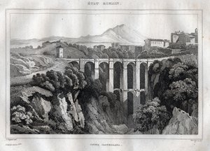 The bridge has double arcades - Civita Castellana - Province of Viterbo - Italy - Engraving from 