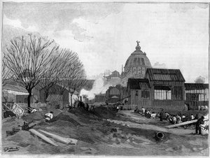 The earthmoving site for the installation of the monumental fountain in Paris for the world exhibition of 1889 by French School