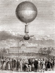 The First Successful Balloon Flight of Jean-Pierre François Blanchard on 2 March 1784, in a Hydrogen Gas Balloon Launched from the Champ de Mars, Paris, France, from Les Merveilles de la Science, Published c.1870 by French School