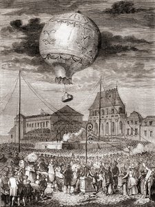 The Flight of the Aérostat Réveillon on 19th of September 1783 by the Montgolfier Brothers at Versailles, France, Before King Louis XVI and Queen Marie Antoinette by French School