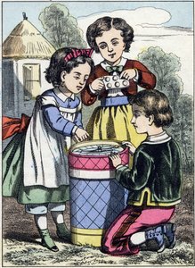 The Game of Macaroons. Engraving from the Picture Album "The Games of Childhood". Imagery of Epinal, late 19th century by French School