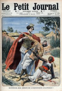 The heroes of colonialism (in North Africa) are honoured allegorical engraving - Le Petit Journal, 6 March 1910 by French School