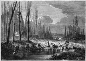 The leech fishing in the vicinity of Versailles by French School