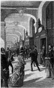 The letter box gallery of the Hotel des Postes de la rue du Louvre in Paris. Engraving in the journal 