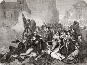 The massacre of civilians in Castle Square, Warsaw, on April 8th, 1861 by Russian infantry and cavalry, from L