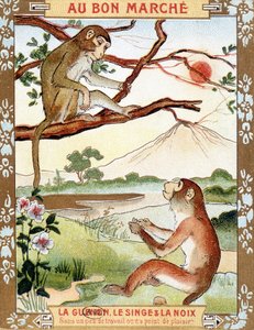The Monkey and the Nut (Fable de La Fontaine) - Advertising Vignette du Bon Marché