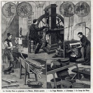 The new French coins in preparation have the coins and the manufacturing stages (monetary typing, stamping and washing of coins). In The Little Parisien by French School