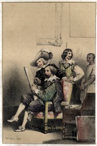 The painter Diego Velasquez (1599-1660) welcoming in his studio Pierre Paul Rubens (1577-1640). Plate taken from Scenes de la vie des hommes famous, engraving in two shades by Valerio. 1843 by French School