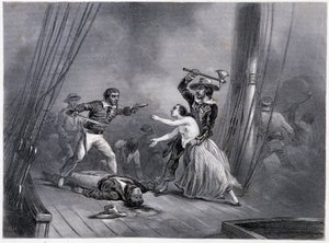 The pirate Morgan abducts the beautiful Spanish - in General History of the Navy by E and V Penaud brothers