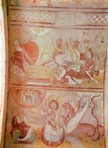 The plague of locusts and a dragon threatening a woman by French School