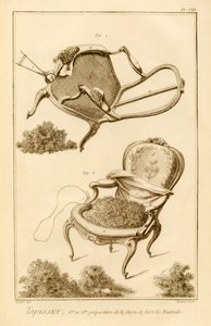 The process of upholstering a chair, from the Encyclopedie des Sciences et Metiers by Denis Diderot published c.1770