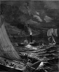 The ship was made in 1807 by Robert Fulton (1765 - 1815) for the New York - Albany route on the Hudson River by French School