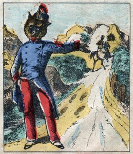 The sick lion and the fox. Fables by Jean de La Fontaine. Epinal imaging from the end of the 19th century by French School
