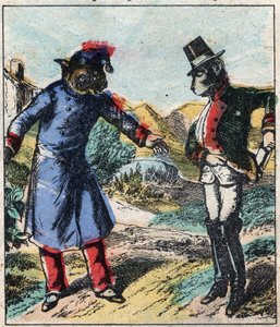 The sick lion and the fox. Fables by Jean de La Fontaine (1621-95). Epinal imaging from the end of the 19th century. by French School