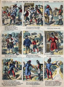 The Sick Lion and the Fox. Fables by Jean de La Fontaine (1621-95). Epinal Imaging from the End of the 19th Century by French School
