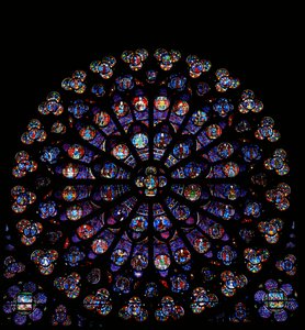 The south rose window: a mixture of angels, apostles, martyrs and miscellaneous scenes